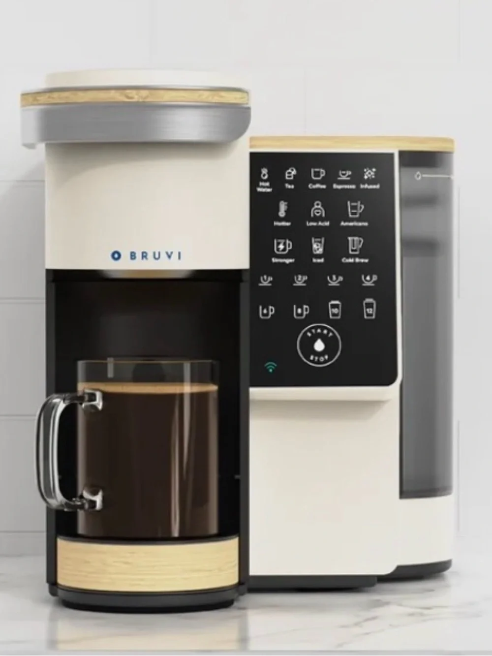 White and Wood Single-Serve Coffee Brewer